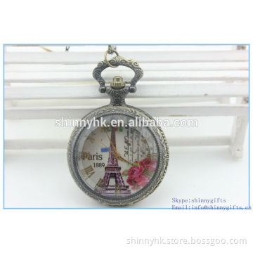 Hot selling promotional high quality quartz antique pocket watches with paris picture
